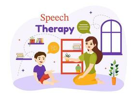 Speech Therapy Vector Illustration with Kids Training Basic Language Skills and Articulation Problem in Education Flat Cartoon Background Templates