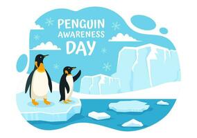 pingüino conciencia día vector ilustración en 20 enero con pingüinos y iceberg a conservar animales en plano dibujos animados antecedentes diseño