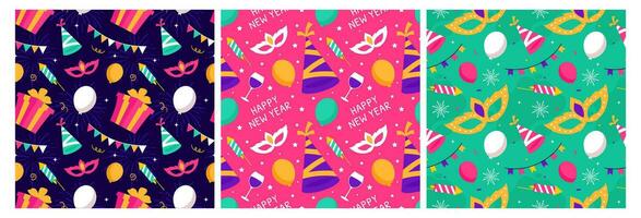 Set of Happy New Year 2024 Seamless Pattern Illustration with Elements New Years Background Design vector