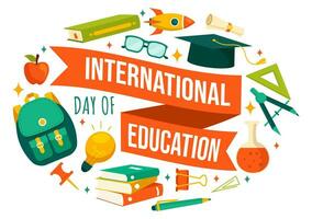 International Education Day Vector Illustration on 24 January with Student, Earth Globe and Study Element in Knowledge Flat Cartoon Background Design