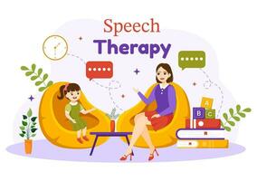 Speech Therapy Vector Illustration with Kids Training Basic Language Skills and Articulation Problem in Education Flat Cartoon Background Templates