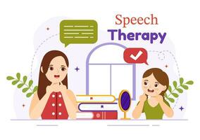 Speech Therapy Vector Illustration with Kids Training Basic Language Skills and Articulation Problem in Education Flat Cartoon Background Templates