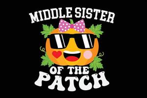 Pumpkin Middle Sister Of The Patch Funny Halloween T-Shirt Design vector