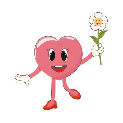 Retro Happy Valentine's Day. Happy heart character. Retro characters and elements.