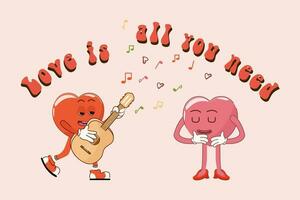 Retro Happy Valentine's Day. Song for your beloved. Happy characters in love. Retro characters vector