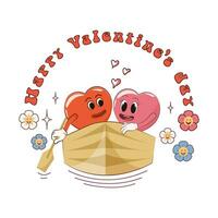 Happy Valentine's Day. Two in a boat. Happy lovers retro characters. vector