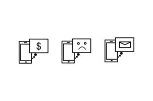 Mobile phone chat message notifications vector icon isolated, smartphone and chatting bubble speeches notice pictogram, concept of online talking, conversation and messaging dialog symbol