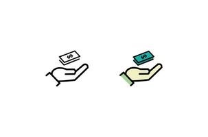 Line icon and flat icon - hands money vector