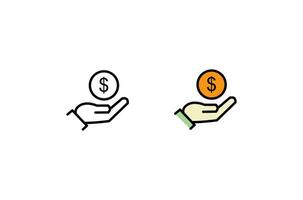 dinero donación mano línea icono. lineal estilo firmar para móvil concepto y web diseño. mano dar moneda contorno vector icono. símbolo, logo ilustración. vector gráficos