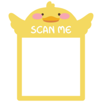 Scan me QR code template. QR code frame illustration for mobile apps, payment apps and more.Cute duck png
