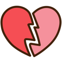 Broken heart, two halves of the heart icon. Hand drawing design style png