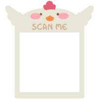 Scan me QR code template. QR code frame illustration for mobile apps, payment apps and more.Cute chicken png
