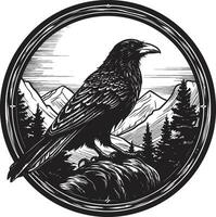 Premium Raven Monochrome Symbol Intricate Raven Crest Design vector