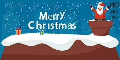 Santa Claus in a chimney, greeting with arms to the sides Vector cartoon illustration
