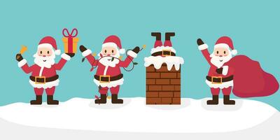 Collection of Christmas Santa Claus. Set of funny cartoon characters Vector illustration isolated