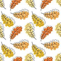Seamless pattern, autumn oak leaves, black outline with pastel colors. Background, textile, print, vector