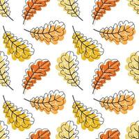 Seamless pattern, autumn oak leaves, black outline with pastel colors. Background, textile, print, vector