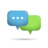 3D social media notification, speech bubbles with three dots, ellipses. Button on white background, vector