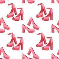 Cute pink seamless pattern with retro high heel shoes. Background with fashionable vintage shoes, print for girls. Vector