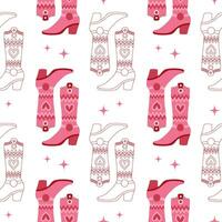 Retro seamless pattern with Cowgirl pink cowboy boots. Print in the style of the Wild West for textiles, wrapping paper, packaging. Vector