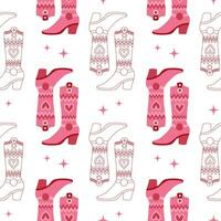 Retro seamless pattern with Cowgirl pink cowboy boots. Print in the style of the Wild West for textiles, wrapping paper, packaging. Vector