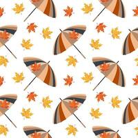 Seamless pattern, umbrellas with autumn leaves. Print, background, vector