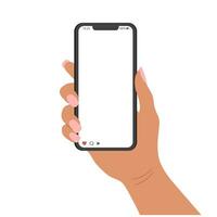 Hand holding a blank screen of a mobile phone, smartphone. Mobile phone use, flat design. Vector