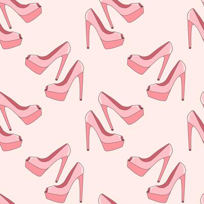 Cute pink seamless pattern with high heel shoes  stiletto. Background, print for girls. Vector