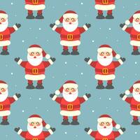 Seamless pattern, cute funny Santa on a blue background with snowflakes. Christmas print, textile, background, vector