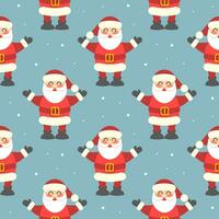 Seamless pattern, cute funny Santa on a blue background with snowflakes. Christmas print, textile, background, vector