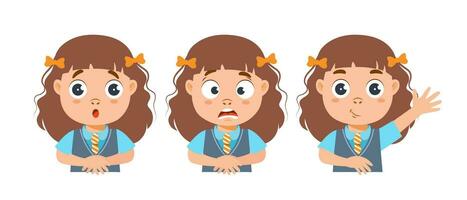 Set of cute girls characters with different emotions. Icons, avatars, vector