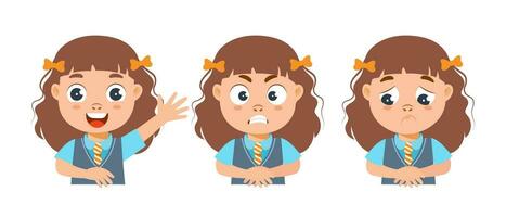 Set of cute girls characters with different emotions. Icons, avatars, vector