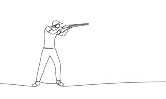 Single continuous drawing of a man shooting. Shooting, sports. One line drawing vector illustration