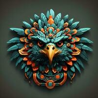 Owls quetzalcoatl head, symmetrical, flat icon design, AI generated photo