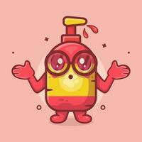 linda mascota champú botella personaje mascota con confuso gesto aislado dibujos animados en plano estilo diseño vector