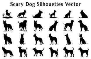 Víspera de Todos los Santos de miedo perro vector siluetas manojo, conjunto de siluetas Víspera de Todos los Santos mal negro perros