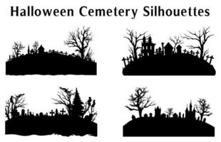 Halloween cemetery Silhouette Vector illustration, Halloween night vector background, Scary spooky cemetery with graves