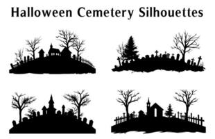 Halloween cemetery Silhouette Vector illustration, Halloween night vector background, Scary spooky cemetery with graves