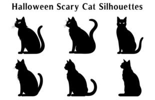 Halloween Scary Cat Vector illustration bundle, a silhouette Set of Halloween evil black cats