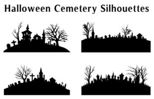 Halloween cemetery Silhouette Vector illustration, Halloween night vector background, Scary spooky cemetery with graves