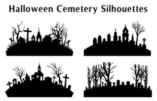 Halloween cemetery Silhouette Vector illustration, Halloween night vector background, Scary spooky cemetery with graves