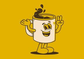 Clásico mascota personaje de café jarra con contento cara vector