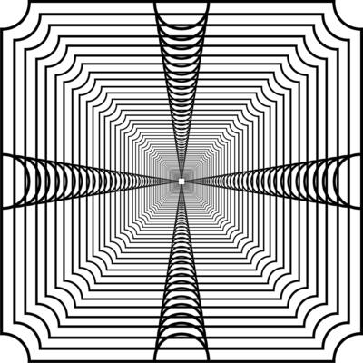Visual of the Optical Illusion Created from Square Lines Composition, can use for Background, Decoration, Wallpaper, Tile, Carpet Pattern, Modern Motifs, Contemporary Ornate, or Graphic Design Element