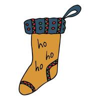 Hand drawn sock for Christmas gifts. Hanging sock doodle. Winter single design element vector