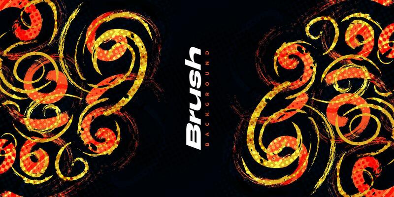 Abstract Black, Orange and Yellow Brush Background with Halftone Effect. Sport Background. Brush Stroke Illustration for Banner or Poster. Scratch and Texture Elements For Design