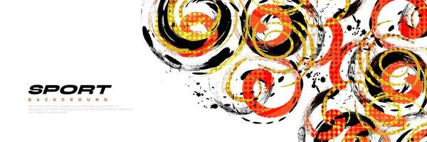 Abstract Black, Orange and Yellow Brush Background with Halftone Effect. Sport Background. Brush Stroke Illustration for Banner or Poster. Scratch and Texture Elements For Design vector