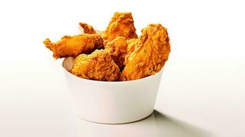 Fried chicken in paper bucket isolated on white background. Generative Ai photo