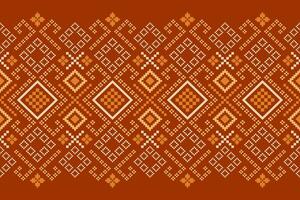 Orange vintages cross stitch traditional ethnic pattern paisley flower Ikat background abstract Aztec African Indonesian Indian seamless pattern for fabric print cloth dress carpet curtains and sarong vector