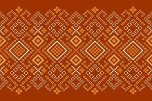 Orange vintages cross stitch traditional ethnic pattern paisley flower Ikat background abstract Aztec African Indonesian Indian seamless pattern for fabric print cloth dress carpet curtains and sarong vector