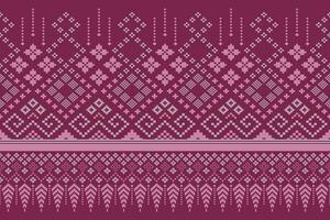 Pink Cross stitch colorful geometric traditional ethnic pattern Ikat seamless pattern border abstract design for fabric print cloth dress carpet curtains and sarong Aztec African Indian Indonesian vector